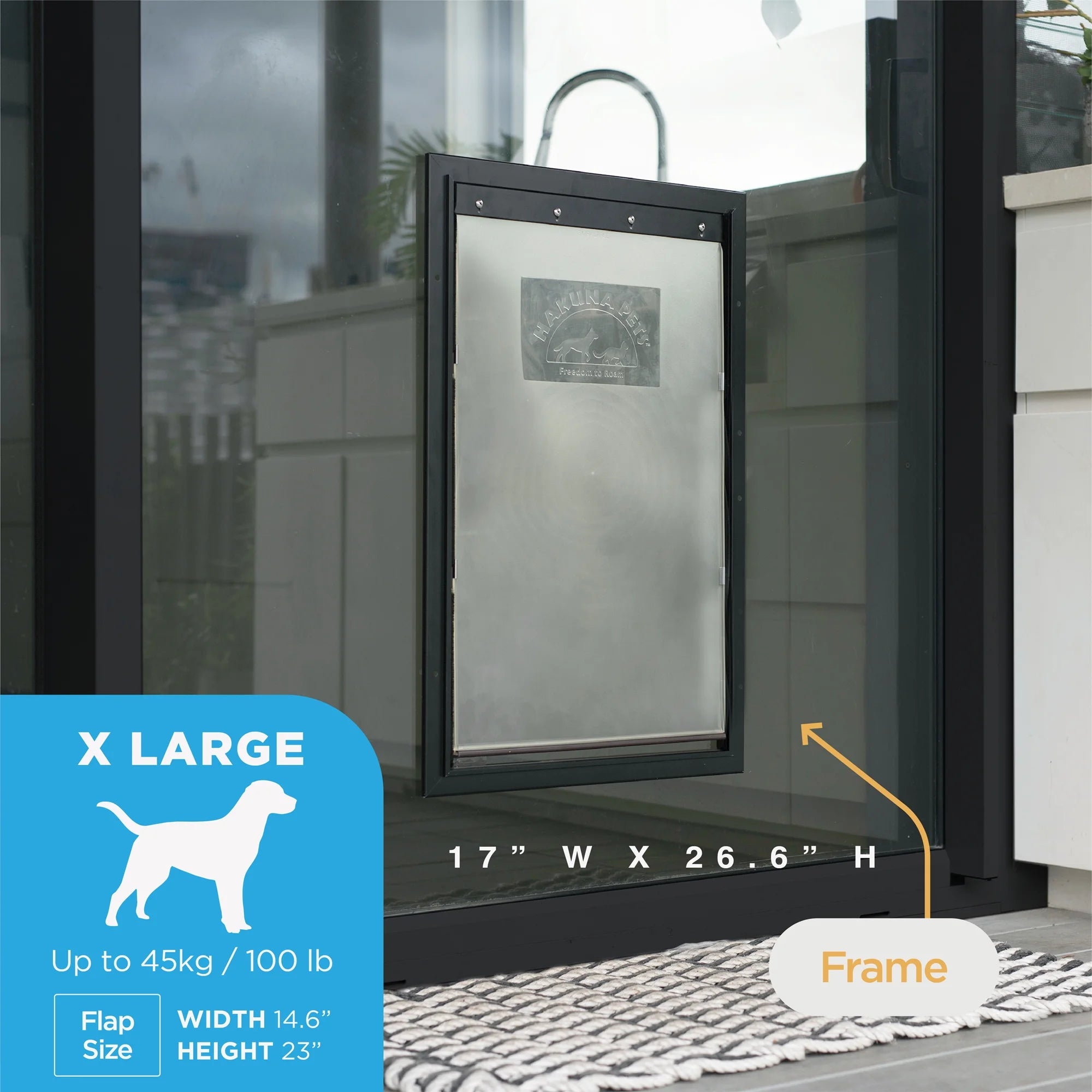 Extra Large Black Deluxe Aluminum Pet Door - Perfect for Pets Up to 220 lbs, Fits Doors, Walls, and Screens