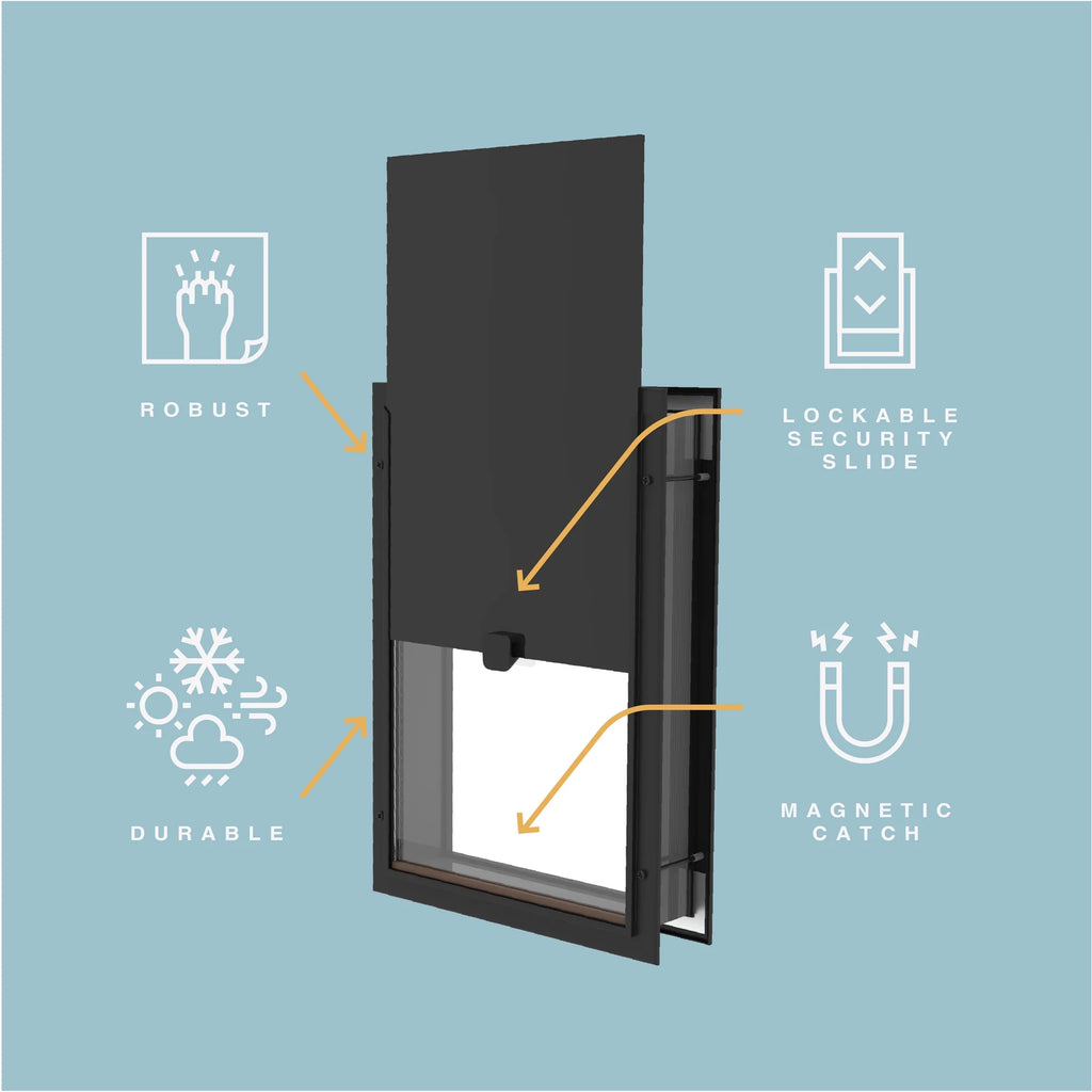 Extra Large Black Deluxe Aluminum Pet Door - Perfect for Pets Up to 220 lbs, Fits Doors, Walls, and Screens