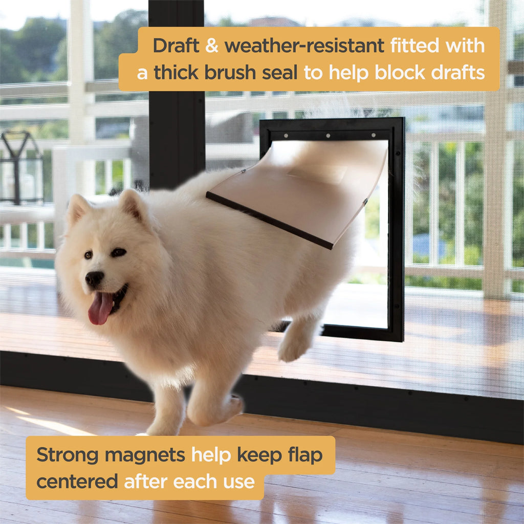 Extra Large Black Deluxe Aluminum Pet Door - Perfect for Pets Up to 220 lbs, Fits Doors, Walls, and Screens