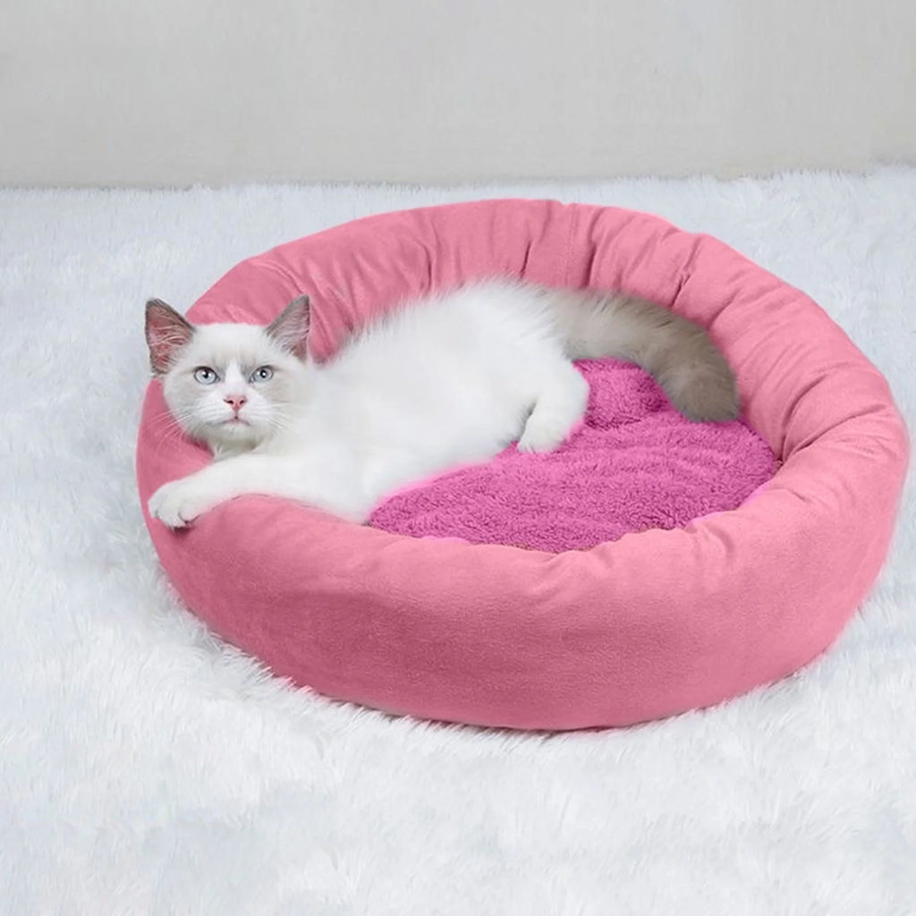 Cozy Pink Calming Dog Bed for Small Pets - Plush Round Cuddler with Washable Design for Ultimate Comfort