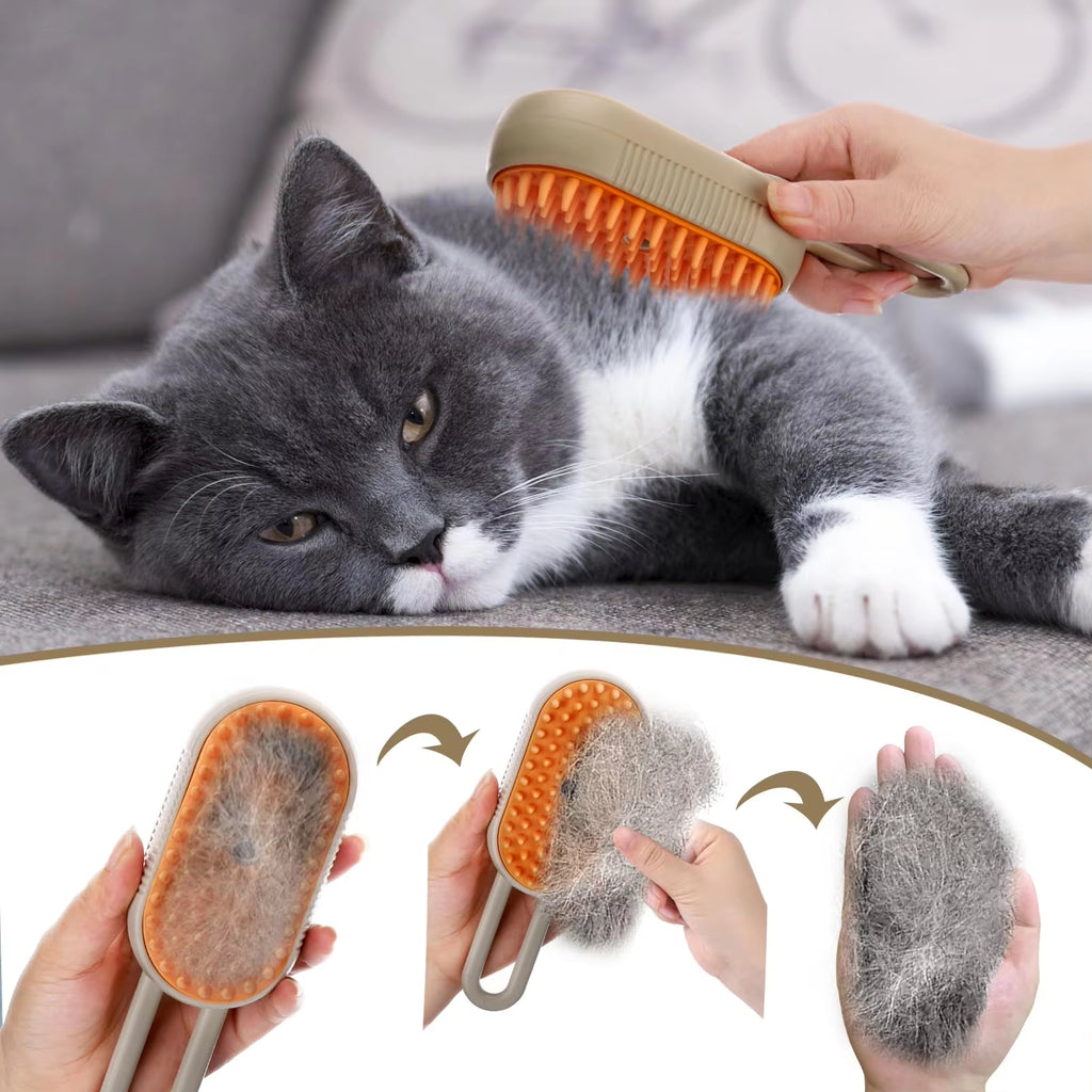 Transform Your Pet's Grooming Routine with the 3-in-1 Electric Steam Brush for Cats and Dogs - Effortless Hair Removal and Relaxing Massage!