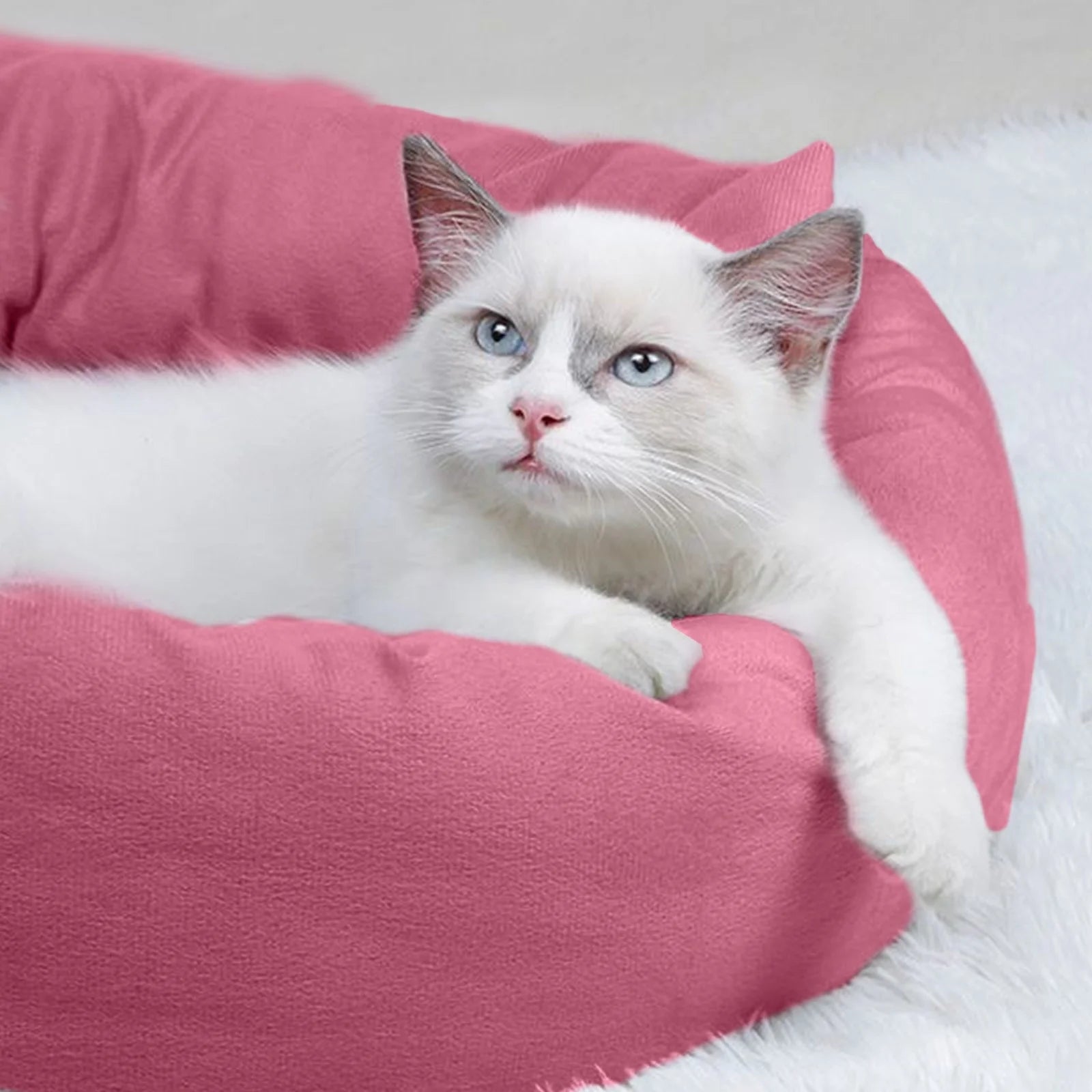 Cozy Pink Calming Dog Bed for Small Pets - Plush Round Cuddler with Washable Design for Ultimate Comfort