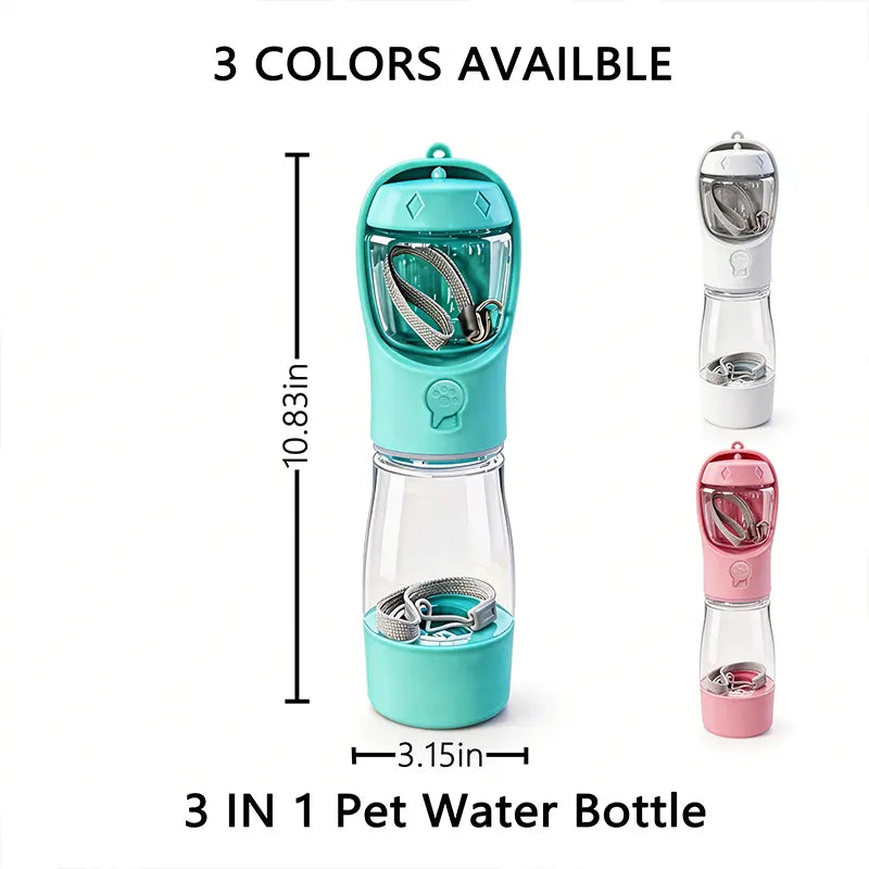 Ultimate 3-in-1 Pet Water Bottle - Leak-Proof 20 Oz Travel Companion with Poop Bag Dispenser for Dogs & Cats