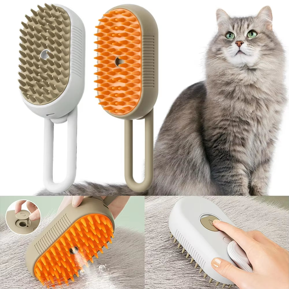 Transform Your Pet's Grooming Routine with the 3-in-1 Electric Steam Brush for Cats and Dogs - Effortless Hair Removal and Relaxing Massage!