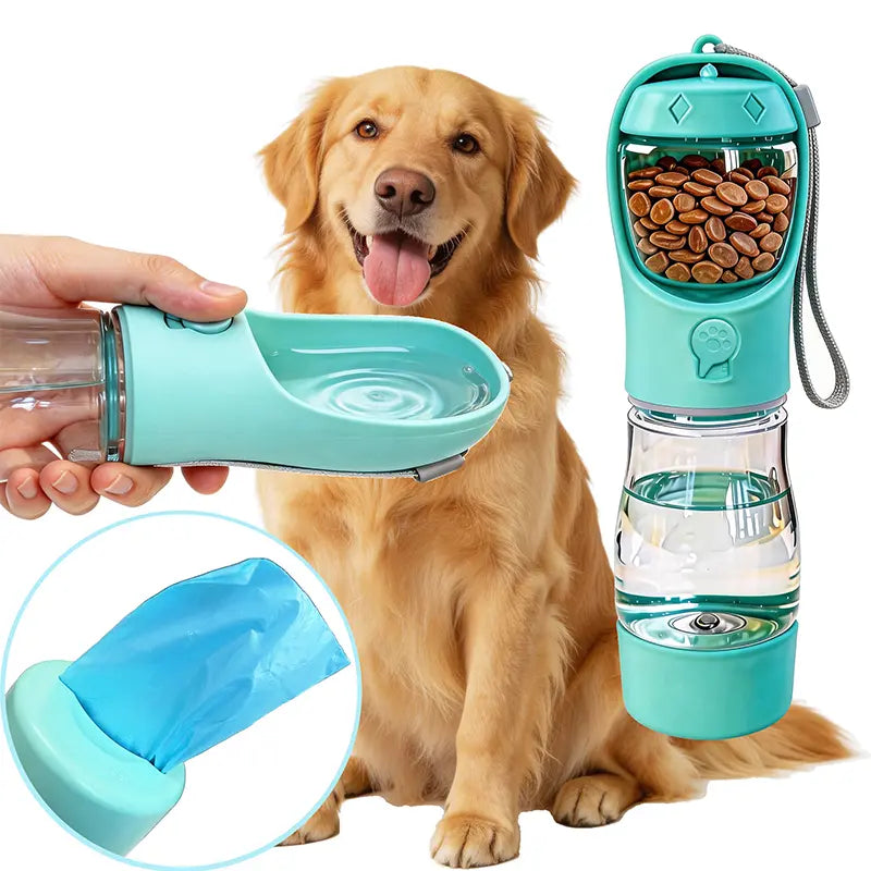 Ultimate 3-in-1 Pet Water Bottle - Leak-Proof 20 Oz Travel Companion with Poop Bag Dispenser for Dogs & Cats