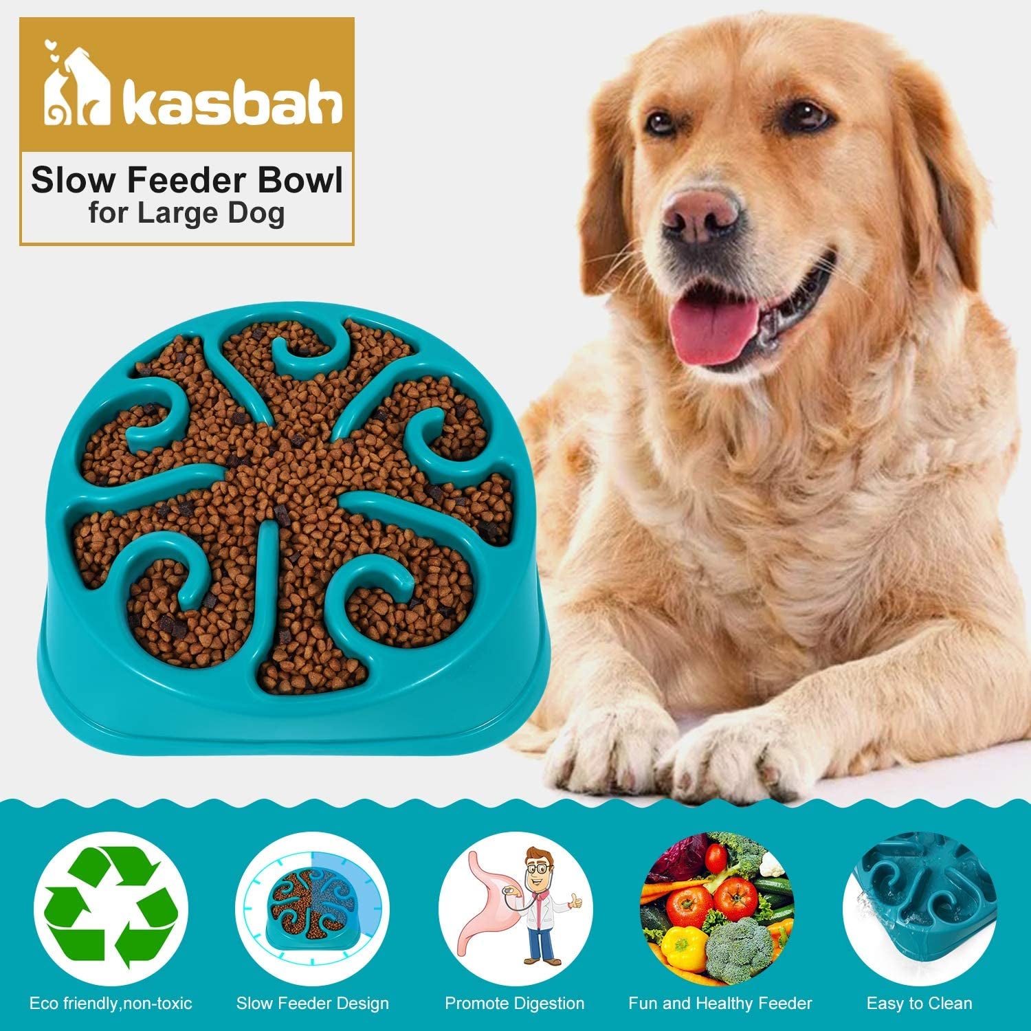 Revolutionary Slow Feeder Dog Bowl for Large Breeds - Anti-Gulping, Eco-Friendly Design in Blue