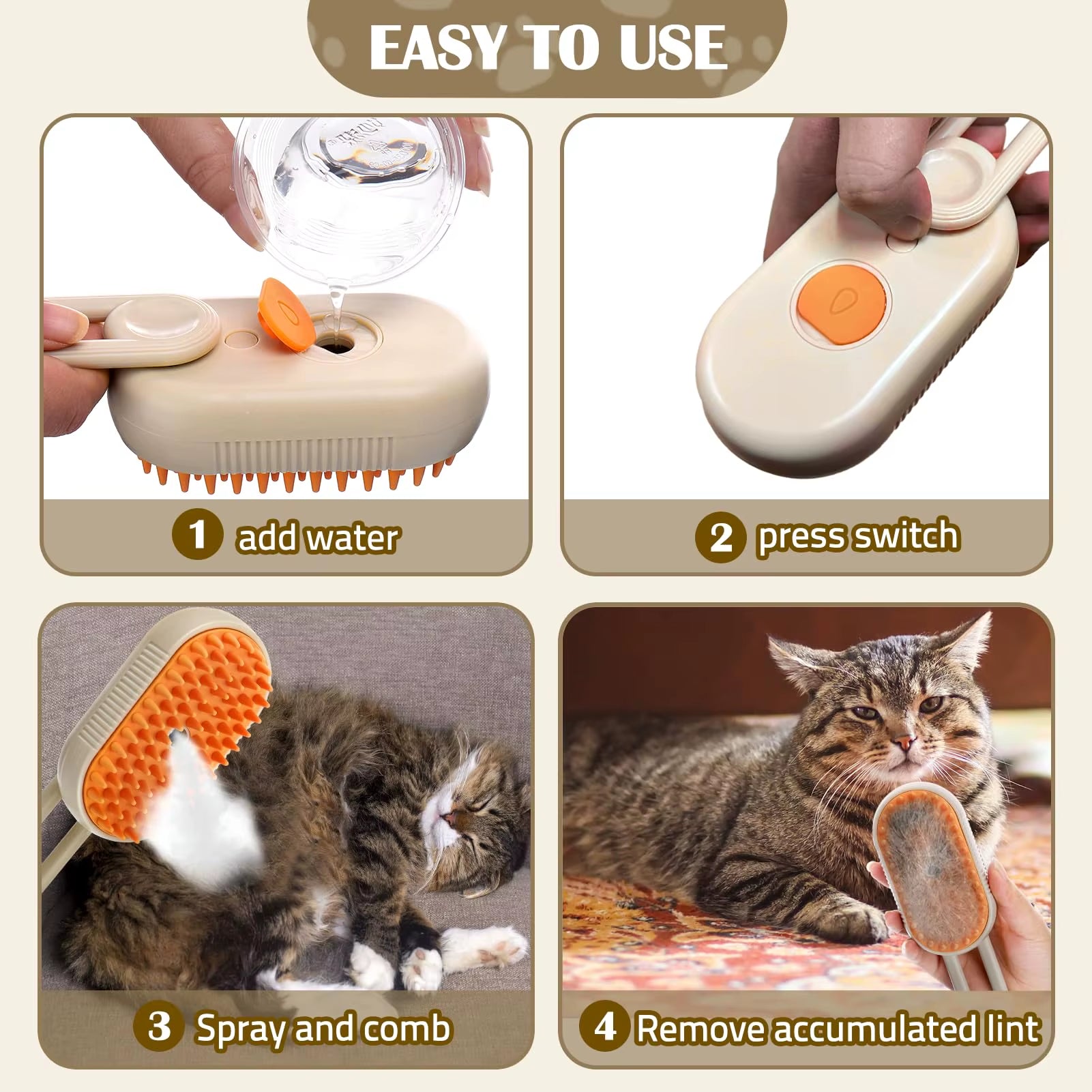 Transform Your Pet's Grooming Routine with the 3-in-1 Electric Steam Brush for Cats and Dogs - Effortless Hair Removal and Relaxing Massage!