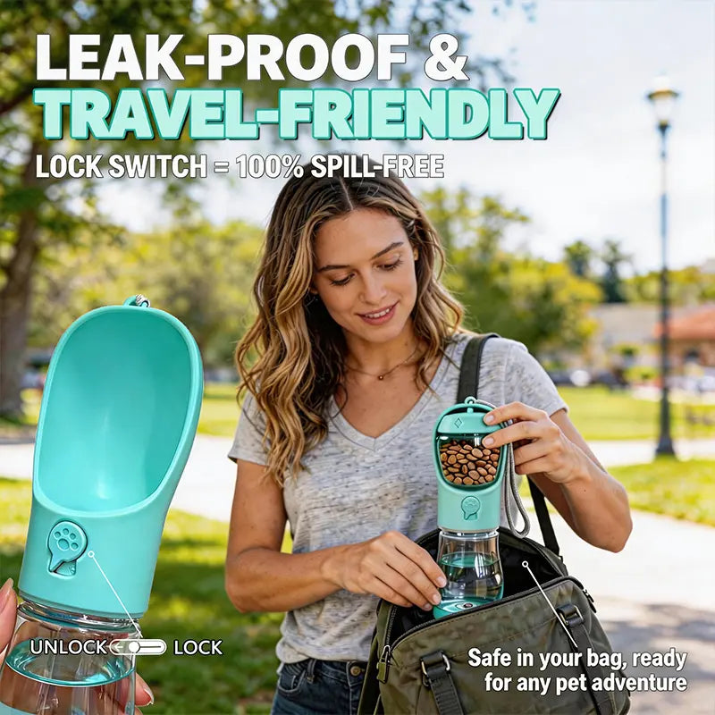 Ultimate 3-in-1 Pet Water Bottle - Leak-Proof 20 Oz Travel Companion with Poop Bag Dispenser for Dogs & Cats
