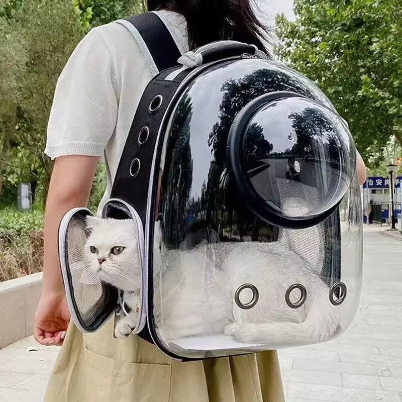 Stylish and Comfortable Portable Cat Carrier Backpack - Transparent Bubble Design for Travel with Your Feline Friend