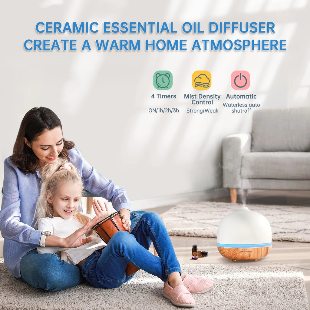 Transform Your Space with the 500mL Ceramic Essential Oil Diffuser - Aromatherapy Mist & 10 Color LED Lights for Home or Office