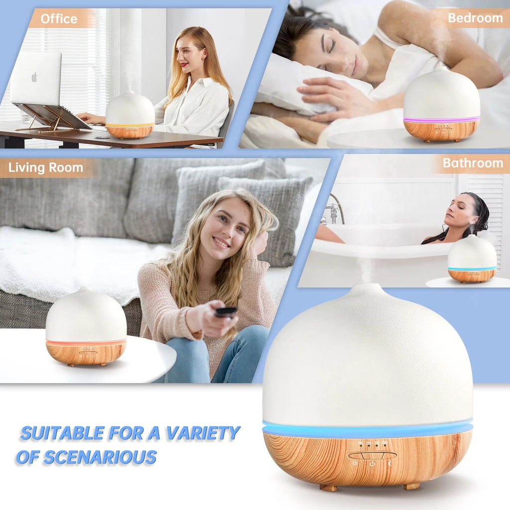 Transform Your Space with the 500mL Ceramic Essential Oil Diffuser - Aromatherapy Mist & 10 Color LED Lights for Home or Office