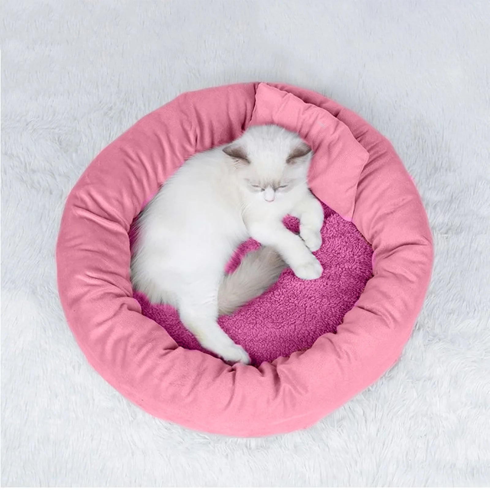 Cozy Pink Calming Dog Bed for Small Pets - Plush Round Cuddler with Washable Design for Ultimate Comfort