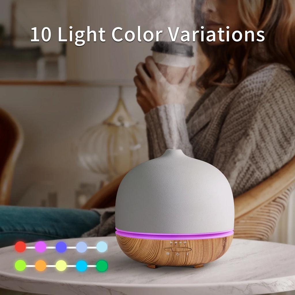 Transform Your Space with the 500mL Ceramic Essential Oil Diffuser - Aromatherapy Mist & 10 Color LED Lights for Home or Office